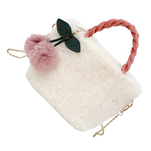 VALICLUD Plüsch Umhängetasche Damen Flauschige Handtasche mit Kirsche Detail Weiche Crossbody Tasche für Alltag und Freizeit Niedliche Schultertasche mit Geräumigem Innenfach von VALICLUD