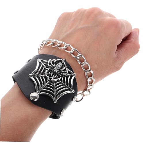 VALICLUD Punk Armband mit Totenkopf Verstellbar PU Manschette Spider Web Gothic Halloween Unisex Lederoptik Rocker Schmuck für Männer Frauen von VALICLUD