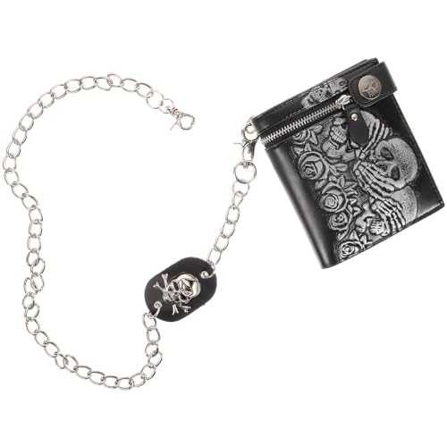 VALICLUD Punk Skeleton Geldbörse Unisex Leder Portemonnaie Mit Kette Halloween Geldbeutel Mit Reißverschluss Stylisches Design Für Alltag Reisen von VALICLUD