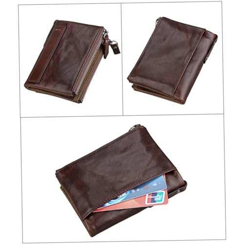 VALICLUD RFID Schutzhülle Herren Geldbörse aus Robustem Rindsleder Kompakt mit Reißverschluss Multifunktional für Karten Münzen und Bargeld Modisch und Langlebig in Rotbraun von VALICLUD