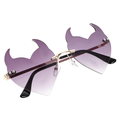 VALICLUD Randlose Herzförmige Horn Sonnenbrille Damen Herren Unisex Leichtes Material Hohe Strapazierfähigkeit Modisch Für Party Festival Alltag von VALICLUD