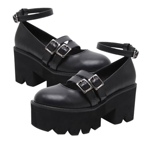 VALICLUD Retro Damen Rundzehen Schuhe Dicke Absatzschuhe aus Atmungsaktivem Material Bequeme Freizeitschuhe im College Stil Vielseitig Kombinierbar Schwarz von VALICLUD