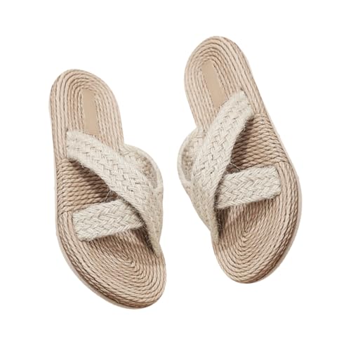 VALICLUD Retro Haushalts hausschuhe aus Geflochtenem Hanfseil Flache Atmungsaktive Indoor slipper Weiches Fußbett Leichte Sommerpantoffeln für Damen und Herren Komfortabel und von VALICLUD