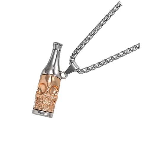 VALICLUD Retro Herren Halskette mit Einzigartigem Schädel Anhänger Titanstahl Flaschenöffner Design Goldfarbene Clavicle Chain für Stilbewusste Männer Kreatives Hip Hop Schmuckstück von VALICLUD