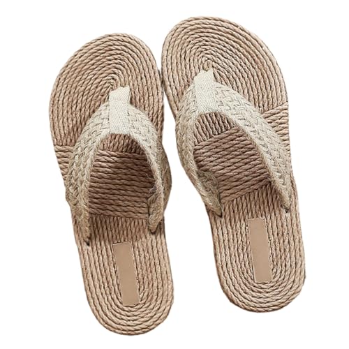 VALICLUD Retro Japanische Hausschuhe aus Atmungsaktivem Geflochtenem Hanfseil Flache Sohle Leichte Indoor Sandalen für Damen und Herren Komfortable Sommerschuhe für Haushalt von VALICLUD