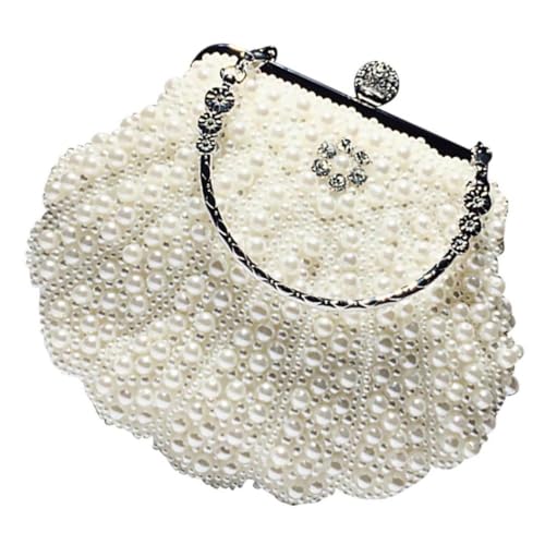 VALICLUD Retro Perlen Handtasche Damen Elegante Single shoulder Bag Modische Kleine Umhängetasche für Alltag Dating und Arbeit Stylische Casual Tasche in Muschelgelb Vielseitiger von VALICLUD