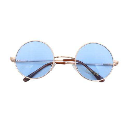VALICLUD Retro Runde Sonnenbrille Schutz Goldfarbener Rahmen Blaue Gläser Leichte Langlebige Kunststofffassung Unisex Brille für Damen und Herren Rutschfeste Nasenpads von VALICLUD