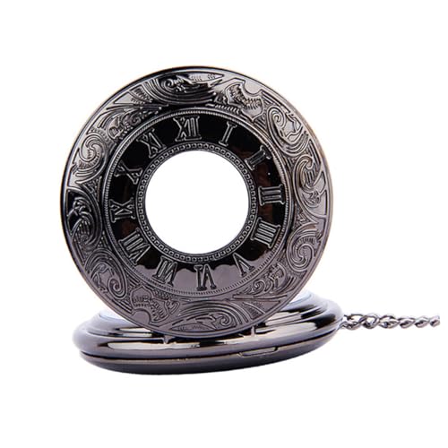 VALICLUD Runde Taschenuhr Mit Römischen Ziffern Retro Klassische Uhr Dual Display Mit Römisch-arabischen Ziffern Klappbar Mit Dünner Schwarzer Kette Aus Robustem Material Für Dauerhaften von VALICLUD