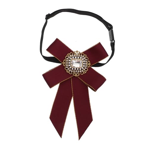 VALICLUD Rhinestone Fliegen Brosche Stilvolle Ansteckschleife für Damen und Herren Vintage Stil Weinrot Band Krawattenersatz für Anzug Hemd und Bluse bei Hochzeit Party Büro von VALICLUD