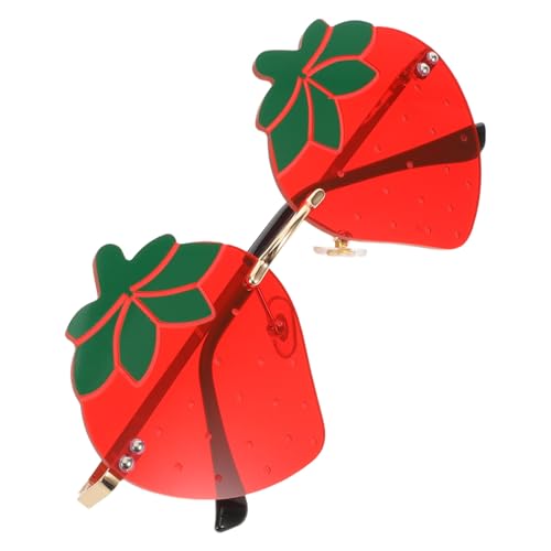 VALICLUD Rimless Erdbeer Sonnenbrille Damen Uv-schutz Frameless Partybrille Leichtes Design Einzigartige Erdbeerform für Festivals Reisen und Outdoor-aktivitäten von VALICLUD