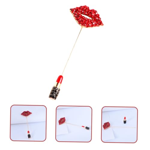 VALICLUD Roter Lippen Lippenstift Brosche Metall Anstecknadel mit Strass Verzierung Mode Revers Pin für Kleidung Rucksack und Schal Schmuck Langlebig und Detailreich Verarbeitet von VALICLUD