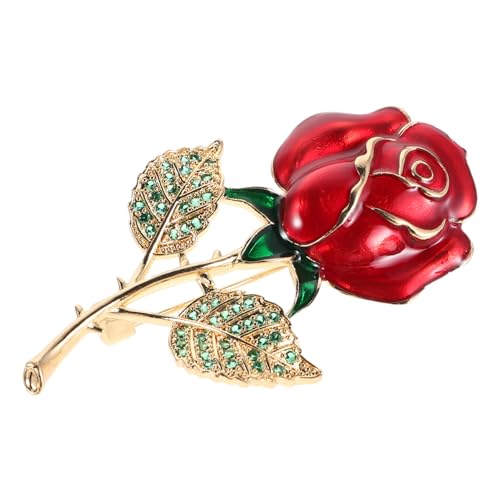 VALICLUD Strassbrosche Für Damen Blumenbrosche Mit Rosenmotiven Rosenstraußbrosche Aus Kupfer Stilvolle Kleiderbrosche Mit Strasssteinen Rote Rosenblumenbrosche Für Formelle Anlässe von VALICLUD