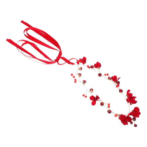 VALICLUD Rotes Blumenstirnband Braut Haarschmuck mit Perlen Handgefertigt für Frauen und Teenager Leicht Verstellbar Modisches Kopfschmuck Accessoire für Hochzeit Fest und Brautkleid von VALICLUD