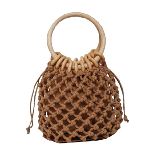 VALICLUD Runde Handtasche aus mit Geflecht Damen Strandtasche für Reisen und Alltag Praktische Umhängetasche in Kaffee Leicht und Geräumig für Sommer und Freizeit von VALICLUD