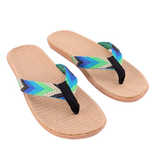 VALICLUD Rutschfeste Flip Flops Hausschuhe für Damen und Herren Flache Sandalen mit Bequemem Plateau Atmungsaktiv Blau grün Freizeit strandschuhe für Alltag und Dusche von VALICLUD