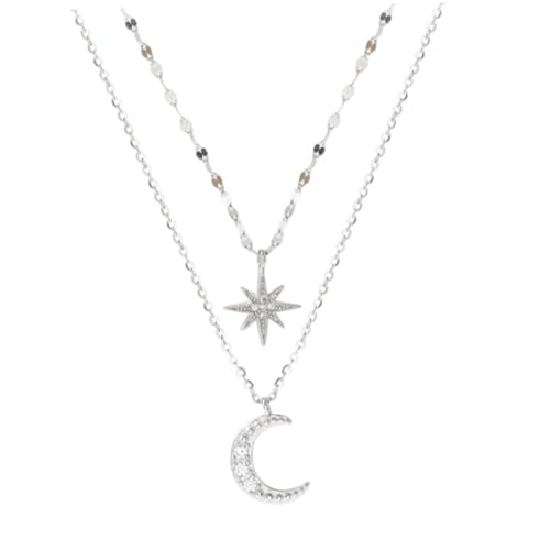 VALICLUD Doppellagige Choker Halskette Mit Funkelnden Strasssteinen Für Damen Verstellbare Stern-mond-kreuzkette Für Besondere Anlässe von VALICLUD