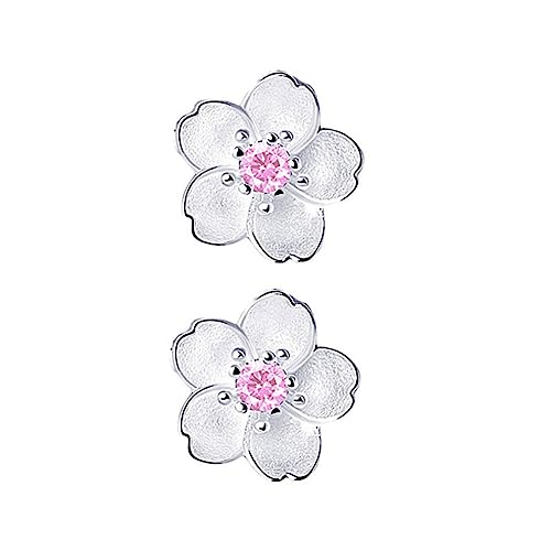 VALICLUD S925 Ohrringe Kirschblüten Ohrringe Mit Pink Diamant Ohrstecker Für Damen Eleganter Ohrschmuck Perfektes Für ädchen Und Frauen von VALICLUD