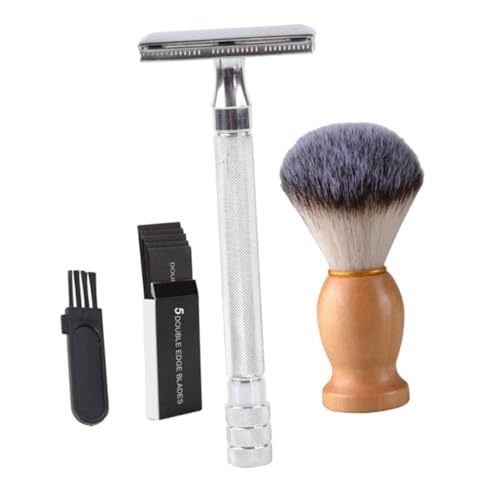 VALICLUD Safety Razor Altmodischer Manueller Rasierer mit Rutschfestem Griff Bartbürste und Ersatzklingen Leichtes Tragbares Bartpflegeset für Präzises Rasieren zu Hause und Unterwegs von VALICLUD
