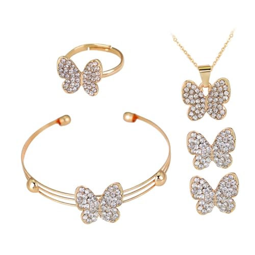VALICLUD Schmetterling Schmuck Damen Teilig Wassertröpfchen Anhänger Halskette Armband Ring Ohrringe Modeschmuck für Hochzeiten Partys und Besondere Anlässe von VALICLUD