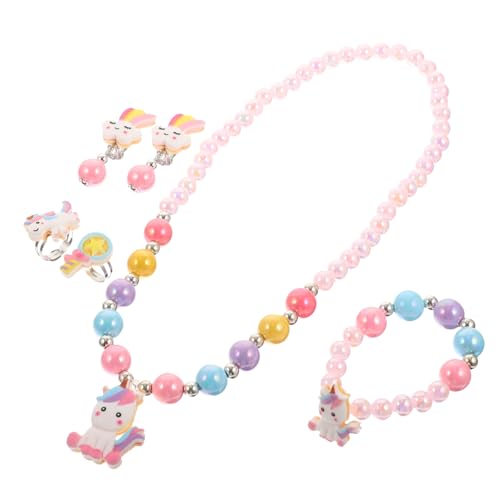 VALICLUD Schmuckset Einhorn Perlenkette Armband Set mit Cartoon Design für Mädchen Party Bpa frei Hautfreundlich Modisch und Angenehm von VALICLUD