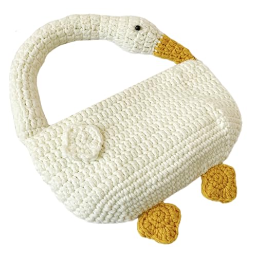 VALICLUD Schultertasche Umhängetasche mit Perlenkette Handgehäkelte Große Gänsebeutel Handtasche aus Wolle für Damen Modische Tragetasche für Alltag Reisen Arbeit Weiß von VALICLUD