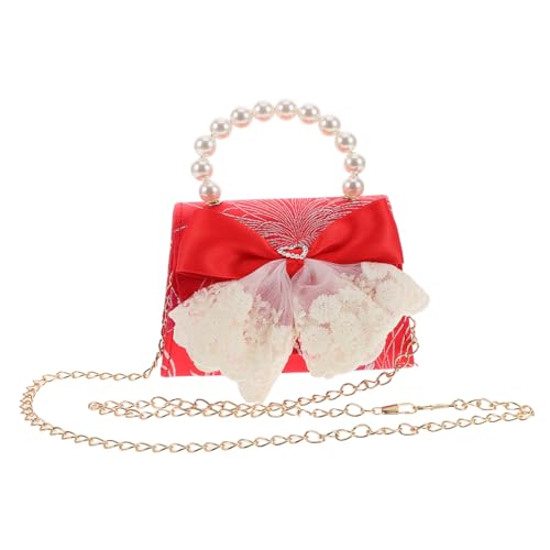 VALICLUD Schultertasche Mit Perlen Und Schleife Für Neujahr Glücks Und Frühlingsfest-rotbeutel Modische Umhängetasche Für Mädchen Prinzessinnen-Stil Mit Luxuriösen Akzenten von VALICLUD