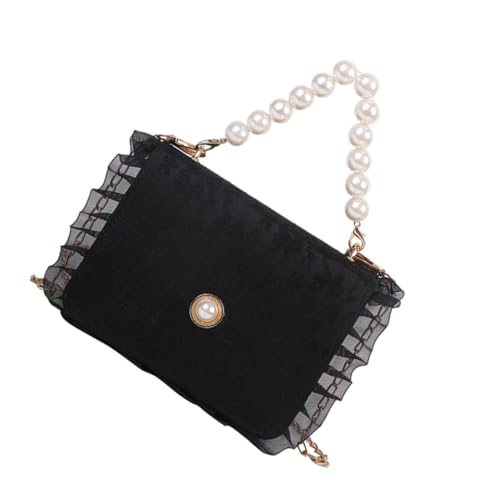 VALICLUD Schwarze Damen Schultertasche mit Perlen und Kettengurt Leichte Crossbody Umhängetasche Modische Handtasche für Alltag und Party Vielseitig Tragbar als Hand oder Schultertasche von VALICLUD