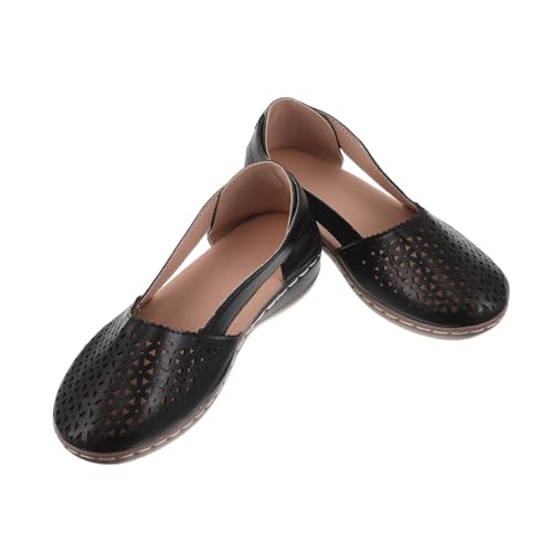 VALICLUD Schwarze Damen Wedgesandalen mit Luftdurchlässigem Hohlraum Bequemer Niedriger Keilabsatz Geschlossene Zehen Espadrilles Leichte Sommerschuhe für Outdoor-aktivitäten von VALICLUD