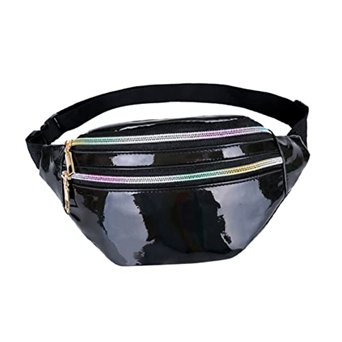 VALICLUD Schwarze Damen-taillentasche Brusttasche Mit Glänzendem Druckdesign Tragbare Hüfttasche Für Freizeit Reisen Wandern Und Aufbewahrung Von Handy Und Ausweis von VALICLUD
