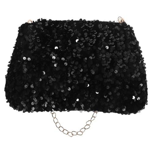 VALICLUD Schwarze Pailletten Clutch Damen Glitzer Umhängetasche Kleine Quadratische Crossbody Tasche mit Kette Leichtes Abendhandtasche für Party Hochzeit Abschlussball von VALICLUD