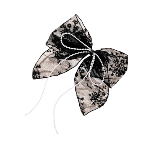 VALICLUD Schwarze Spitzen Haarspange mit Großer Schleife und Perlen Tasseln Eleganter Haarklammer für Damen für Dünnes und Dickes Haar Modischer Haarschmuck für Alltag und von VALICLUD