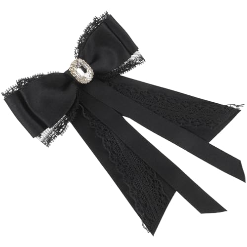 VALICLUD Schwarze Spitzenbrosche Damen Schleifen anstecknadel mit Strass Doppellagige Fliege Leichter Schmuck für Hemdkragen Elegante Corsage für Geburtstag Party Hochzeit von VALICLUD