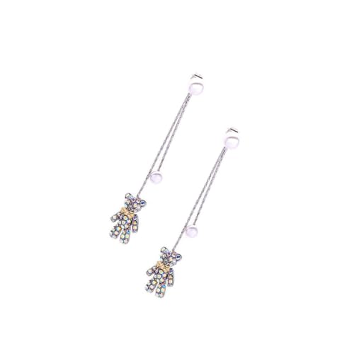 VALICLUD Silber Ohrstecker Damen mit Buntem Diamantkleinbär Anhänger Perlenohrringe Stylisch und Langlebig Geschenkidee für Frauen und Jugendliche von VALICLUD