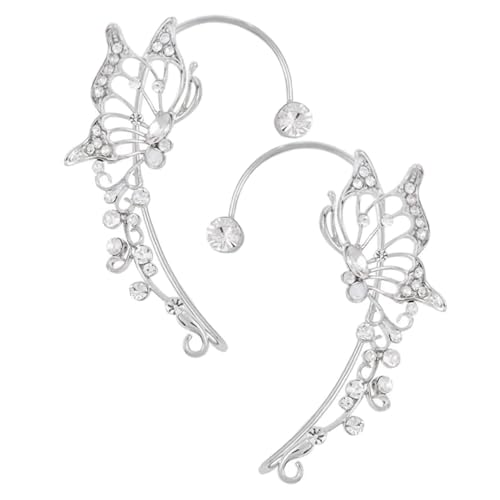VALICLUD Silberfarbene Clip Ohrringe mit Schmetterlingsdesign und Funkelnden Strasssteinen Leichte Ohrhaken für Damen Hautfreundlich und Langlebig Modischer Ohrschmuck von VALICLUD