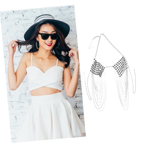 VALICLUD Silberne Body Chain mit Quasten Verstellbarer Brustkette für Frauen und Mädchen Bikini Körperschmuck Langlebiger Hautfreundlicher Schmuck für Party und Strand von VALICLUD