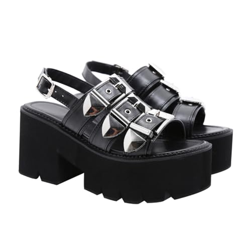 VALICLUD Sommer Damen Sandaletten Schwarz Dicke Sohle Plateau Sandalen mit Offenem Zeh Modische Freizeit Schuhe für Frauen Bequeme Stilvolle Sommer Fußbekleidung von VALICLUD
