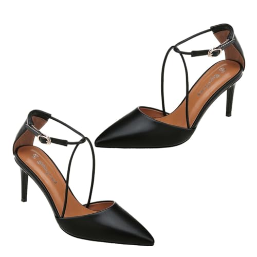 VALICLUD Sommer High Heels Damen Sandalen Absatz Offene Spitze Cusp Design Modische Stilvolle Schuhe für Arbeit Shopping Schwarz von VALICLUD