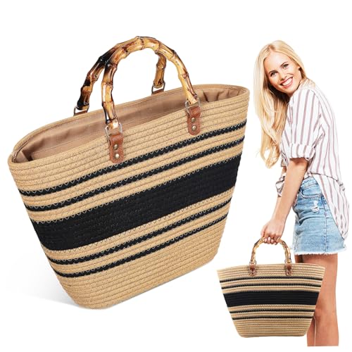 VALICLUD Sommerliche Geflochtene Strandtasche Damen Leichte Vielseitige Handtasche für Reisen und Freizeit Geräumige Strandtasche aus Robustem Material für Urlaub und Alltag Komfortabel zu von VALICLUD