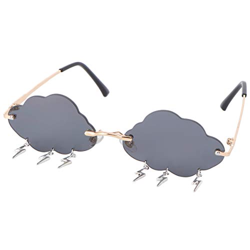 VALICLUD Sonnenbrille für Frauen Wolkenförmige Randlose Sonnenbrille mit Blitzanhänger Mode Farbig Linsengrau von VALICLUD