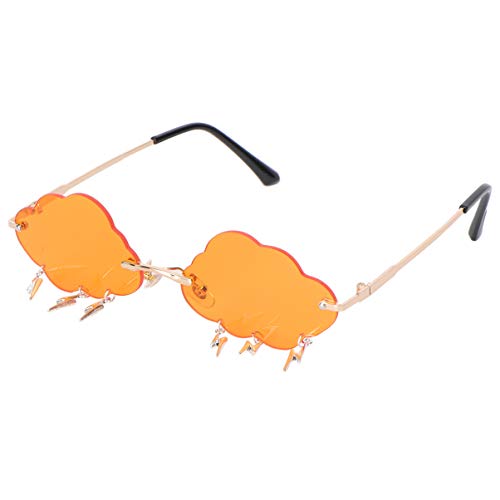 VALICLUD Sonnenbrille für Frauen Wolkenförmige Randlose Sonnenbrille mit Blitzanhänger Mode Sonnenbrille Farbige Linse Orange von VALICLUD