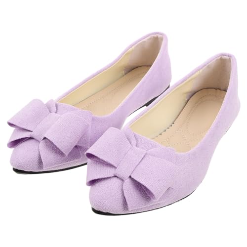VALICLUD Spitze Ballerinas mit Schleife für Damen Flache Arbeitsschuhe Leichte Hochzeitsschuhe Slip Design Geeignet für Party Büro und Alltag von VALICLUD