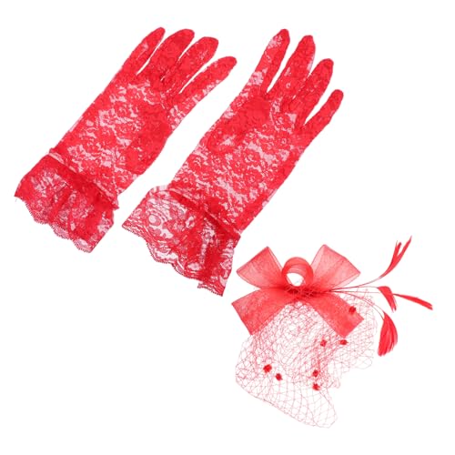 VALICLUD Spitzenhandschuhe Und Netzschleierhut Für Damen – Fascinator-kopfbedeckung Mit Schleife Perfektes Party-accessoire von VALICLUD