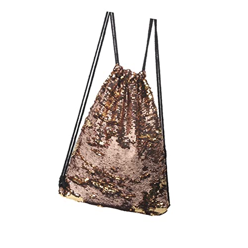 VALICLUD Sporttasche Sportbeutel Kordelzug Rucksack Rückentaschen Reversibel Für Draw Bag Goldene Meerjungfrau Pailletten Gold Mädchen Gym Tanz Kinder Fitness-Rucksäcke Paillettentasche von VALICLUD