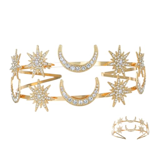 VALICLUD Star und Mond Krone Göttin Stirnband Lagen Haaraccessoire Brautschmuck für Design mit Metallmaterial Besondere Anlässe und Festlichkeiten von VALICLUD