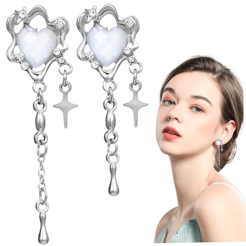 VALICLUD Statement Herz Ohrringe Damen Hängend mit Stern Design Ohrstecker Elegant für Alltag Party Hochzeit von VALICLUD