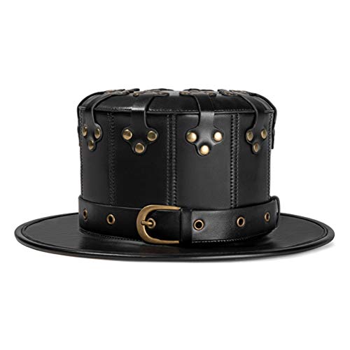 VALICLUD Steampunk Pest Hut Leder Punk Stil Niet Zylinder Halloween Leder Gentleman Hut von VALICLUD