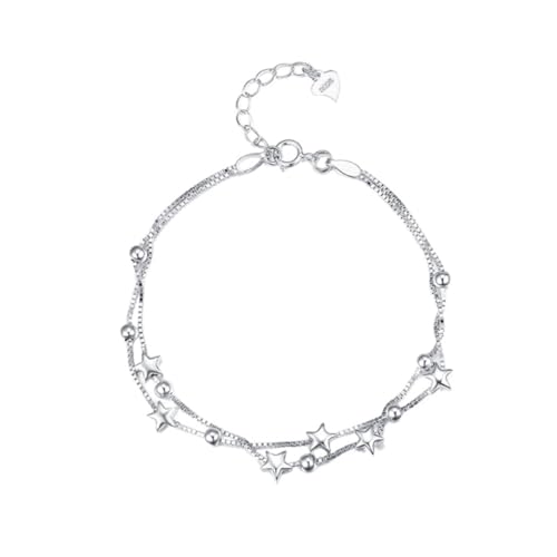 VALICLUD Sterling Silber Armband Damen Stern Design Doppeltes Layered Armband Verstellbar Feiner Armschmuck für Alltag Party und Hochzeit Kreativer Schmuck für Frauen von VALICLUD