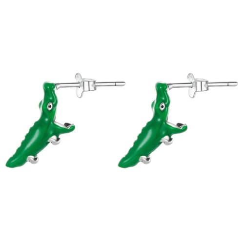 VALICLUD Sterling Silber Ohrstecker Damen Cartoon Krokodil Ohrschmuck Grün Emaille Kreativer Ohrschmuck Modisches Accessoire für Alltag Party von VALICLUD
