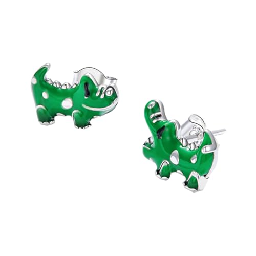 VALICLUD Sterling Silber Ohrstecker Mädchen Kleine Krokodil Ohrhänger Grün Emaille Modisches Accessoire Kreativer Ohrschmuck für Alltag Festival Party von VALICLUD