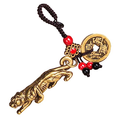 VALICLUD Sternzeichen Tiger Schlüsselanhänger Chinesisches Feng-Shui Sternzeichen Tierfigur Geldmünze Bürodekoration büro dekoration Schlüsselbund Segensstatue aus Kupfer Mini-Kupfertiger von VALICLUD